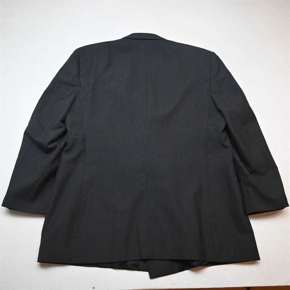 Vtg Y2K 2000s Boxy Double Breasted 46L 36x32 Gray Striped Wool Jacket Pants Suit